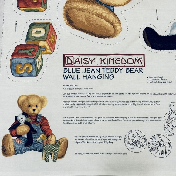 Vintage Daisy Kingdom Blue Jean Teddy Nursery Quilt Fabric Bundle Baby Toys - Picture 3 of 12